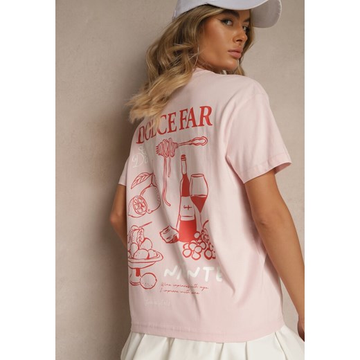 Jasnoróżowy T-shirt z Bawełny z Nadrukiem Adferia ze sklepu renee.pl w kategorii Bluzki damskie - zdjęcie 183671663