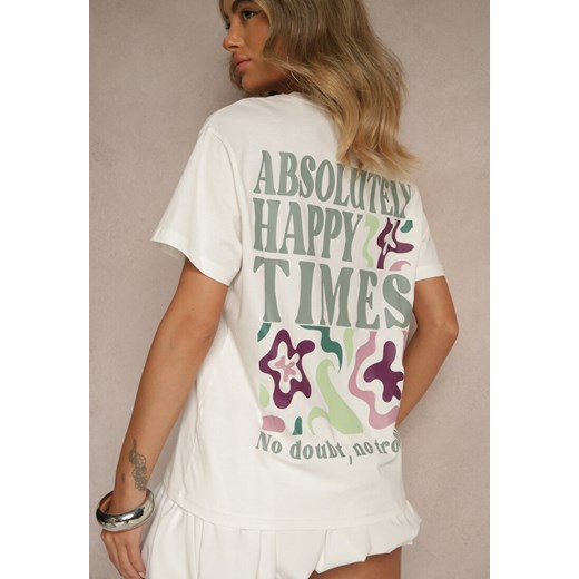 Biały T-shirt z Bawełny o Kroju Oversize Fillinea Renee S okazyjna cena renee.pl