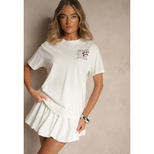 Biały T-shirt z Bawełny o Kroju Oversize Fillinea Renee M okazja renee.pl