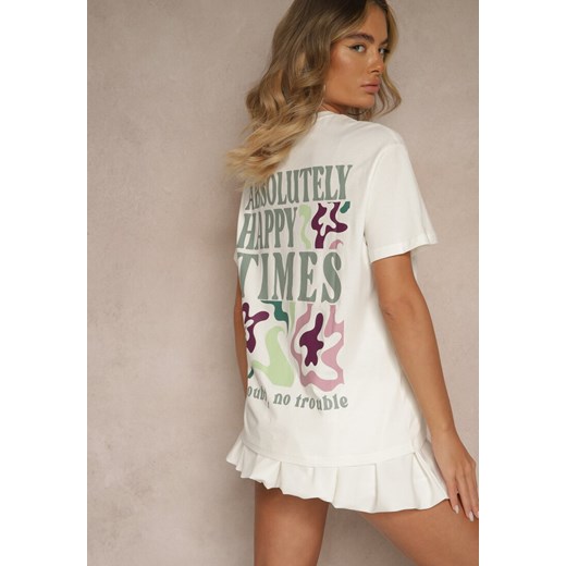 Biały T-shirt z Bawełny o Kroju Oversize Fillinea Renee XS okazja renee.pl