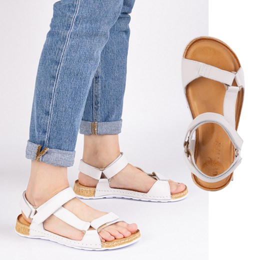 Sandały damskie barefoot-friendly Kallia – skórzane, szerokie, lekkie białe ze sklepu butyolivier w kategorii Sandały damskie - zdjęcie 183677300