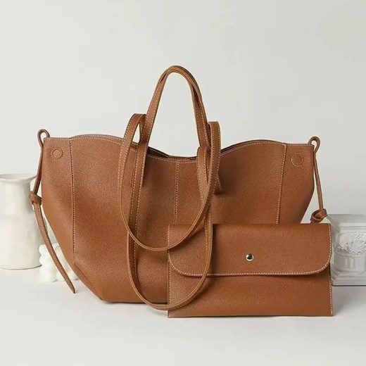 Duża skórzana torba z kosmetyczką - Brązowy ze sklepu Intimica.pl w kategorii Torby Shopper bag - zdjęcie 183677402