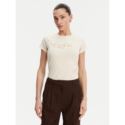 Guess T-Shirt W5GI47 KA0Q1 Écru Slim Fit ze sklepu MODIVO w kategorii Bluzki damskie - zdjęcie 183679150