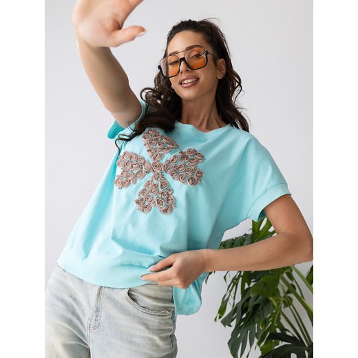 bluzka fleurs miętowa one size ze sklepu UBRA w kategorii Bluzki damskie - zdjęcie 183682473