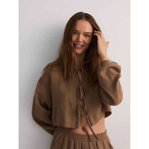 Reserved - Bluzka z wiązaniem - brązowy Reserved M okazja Reserved