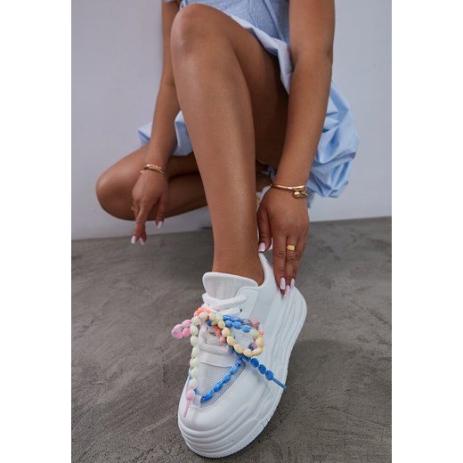 Białe Sneakersy na Platformie z Koralikami Amovanna ze sklepu renee.pl w kategorii Buty sportowe damskie - zdjęcie 183686700