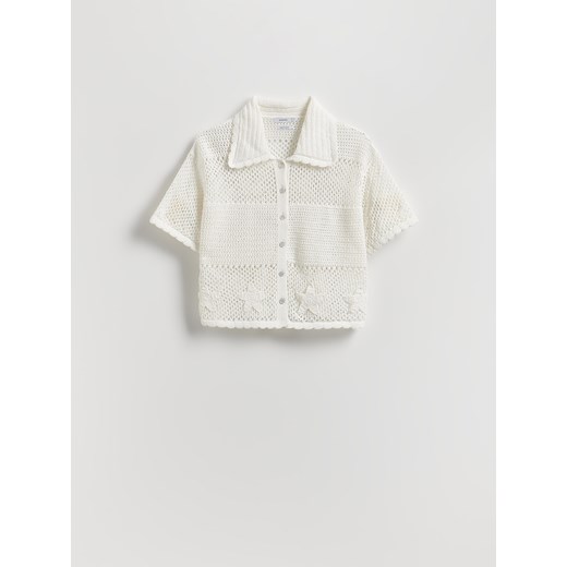 Reserved - Ażurowa bluzka - kremowy Reserved L Reserved