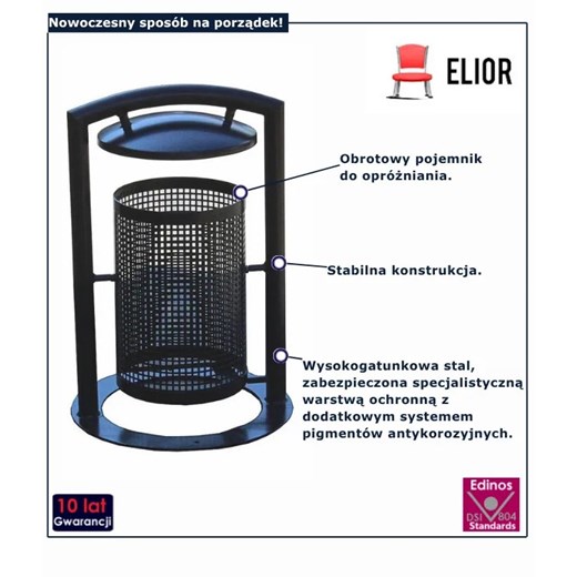 Miejski kosz na śmieci 35 l - Parkly Elior One Size Edinos.pl