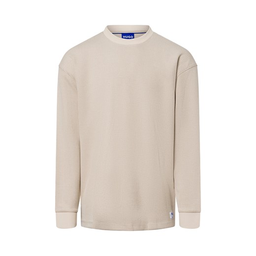 HUGO BLUE Bluza męska - Nuwolo Mężczyźni beżowy wypukły wzór tkaniny ze sklepu vangraaf w kategorii T-shirty męskie - zdjęcie 183691541