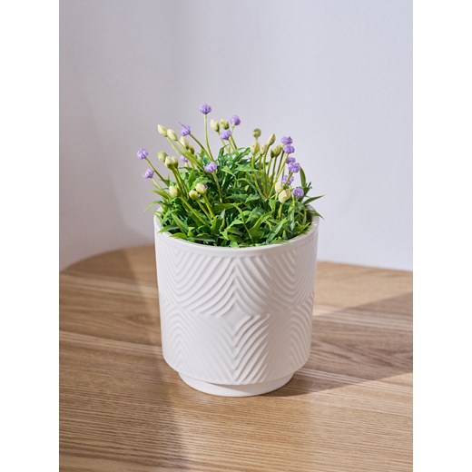 Sinsay - Doniczka ceramiczna ze strukturalnymi ściankami - biały Sinsay One Size Sinsay