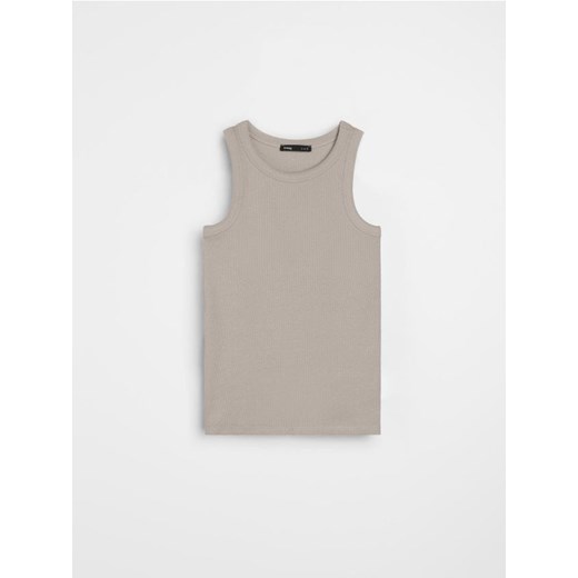 Sinsay - Prążkowany top z bawełny - beżowy Sinsay XS Sinsay