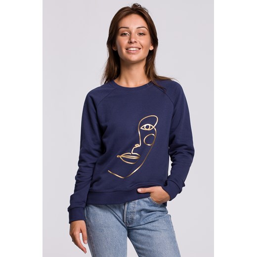 Stylowa bluza z nadrukiem - niebieska ze sklepu Cudmoda w kategorii Bluzy damskie - zdjęcie 183696522