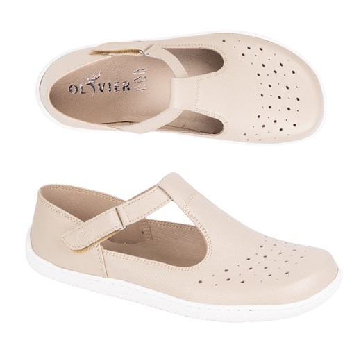Damskie buty barefoot ze skóry naturalnej 1283 beżowe ze sklepu butyolivier w kategorii Półbuty damskie - zdjęcie 183696921