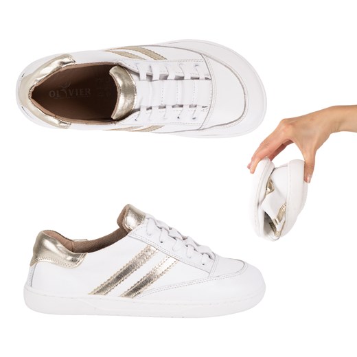 Sneakersy barefoot damskie Kaia Olivier – anatomiczne buty skórzane białe ze sklepu butyolivier w kategorii Buty sportowe damskie - zdjęcie 183696943
