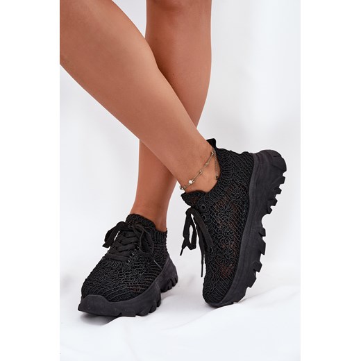 Damskie Sneakersy Z Szydełkową Cholewką Czarne Jelhiris ze sklepu ZAZOO w kategorii Buty sportowe damskie - zdjęcie 183697394
