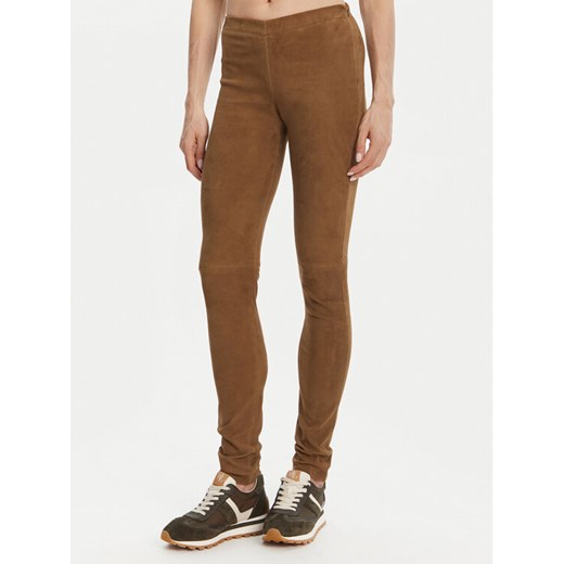 Serge Pariente Spodnie skórzane Strechy Vs Brązowy Slim Fit ze sklepu MODIVO w kategorii Spodnie damskie - zdjęcie 183701251