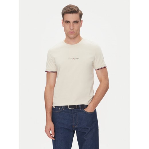 Tommy Hilfiger T-Shirt Logo MW0MW32584 Beżowy Regular Fit ze sklepu MODIVO w kategorii T-shirty męskie - zdjęcie 183706471