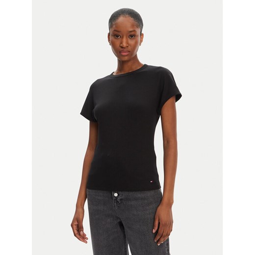 Tommy Hilfiger T-Shirt WW0WW45731 Czarny Slim Fit ze sklepu MODIVO w kategorii Bluzki damskie - zdjęcie 183706522