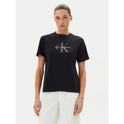 Calvin Klein Jeans T-Shirt Hero LV047B865G Czarny Regular Fit ze sklepu MODIVO w kategorii Bluzki damskie - zdjęcie 183706530
