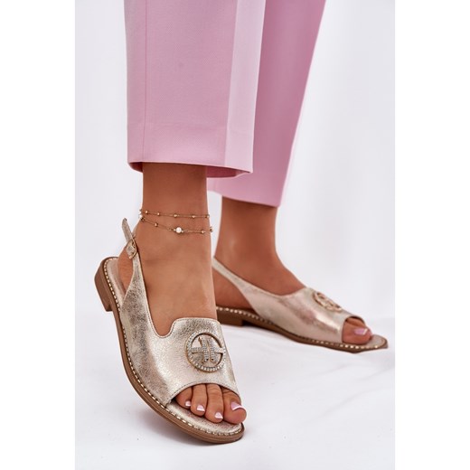 Sandały Damskie Na Płaskim Obcasie Z Ozdobą S.Barski KV51-002 Złote złoty 40 ButyModne.pl