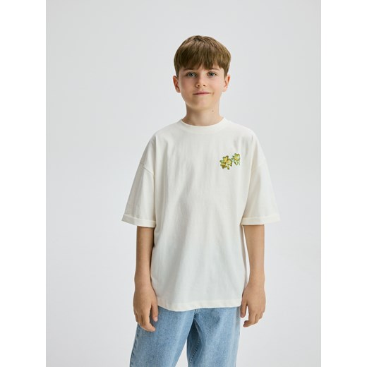 Reserved - T-shirt oversize z nadrukiem - złamana biel ze sklepu Reserved w kategorii T-shirty chłopięce - zdjęcie 183719982