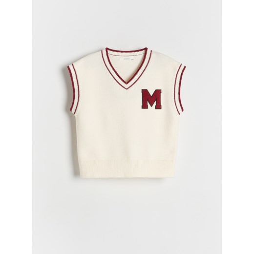 Reserved - Kamizelka swetrowa z naszywką - złamana biel ze sklepu Reserved w kategorii Swetry dziewczęce - zdjęcie 183720062