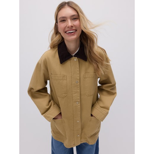 Reserved - Kurtka oversize z kontrastowym kołnierzem - beżowy ze sklepu Reserved w kategorii Kurtki damskie - zdjęcie 183720561