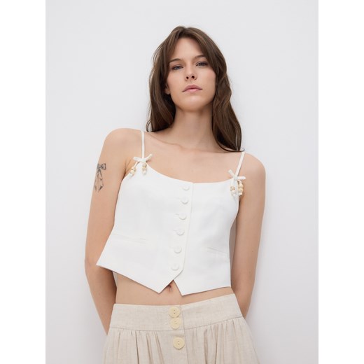 Reserved - Top na ramiączkach - biały ze sklepu Reserved w kategorii Bluzki damskie - zdjęcie 183720752