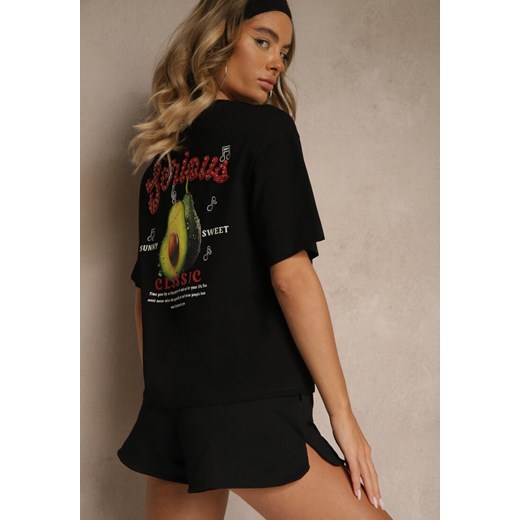 Czarny T-shirt z Bawełną ze Wzorem Awokado Tilannia ze sklepu renee.pl w kategorii Bluzki damskie - zdjęcie 183721473