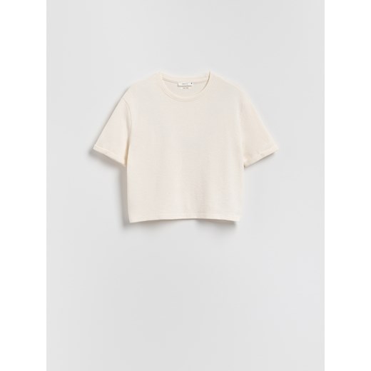 Reserved - Dzianinowy t-shirt z bawełną - złamana biel Reserved M Reserved