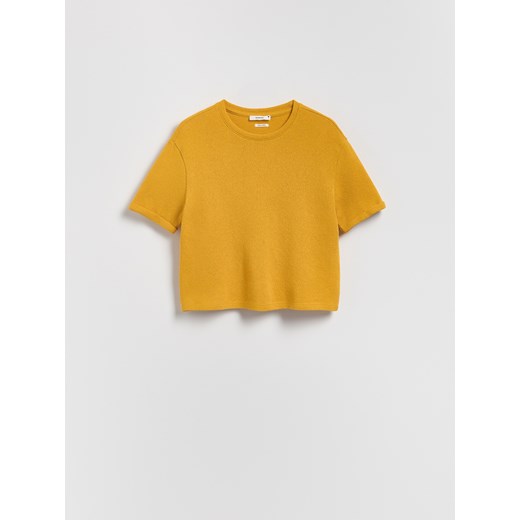 Reserved - Dzianinowy t-shirt z bawełną - żółty Reserved M Reserved