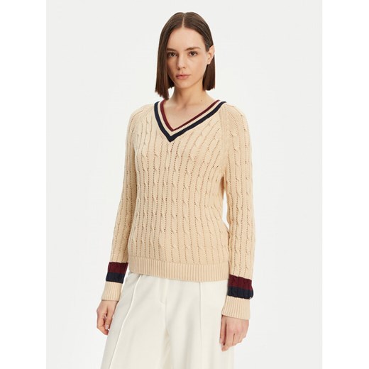 Tommy Hilfiger Sweter Varsity WW0WW43972 Beżowy Regular Fit ze sklepu MODIVO w kategorii Swetry damskie - zdjęcie 183737243