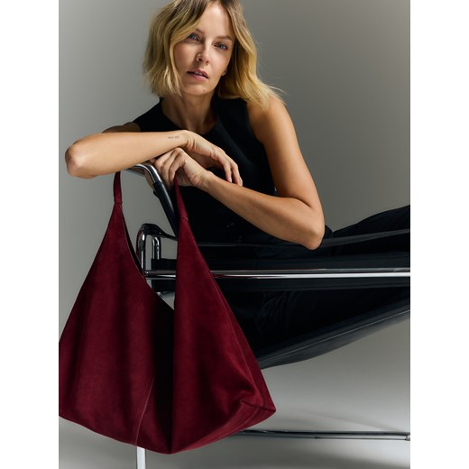 Reserved - Zamszowa torebka shopper z saszetką - bordowy ze sklepu Reserved w kategorii Torebki hobo - zdjęcie 183738061