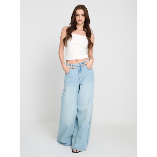 Sinsay - Gładki bawełniany top na cienkich ramiączkach - kremowy Sinsay M Sinsay