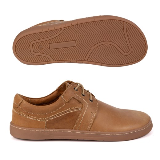 BAREFOOT Męskie buty skórzane sznurowane minimalistyczne 115KZ jasno brązowe ze sklepu butyolivier w kategorii Półbuty męskie - zdjęcie 183742644