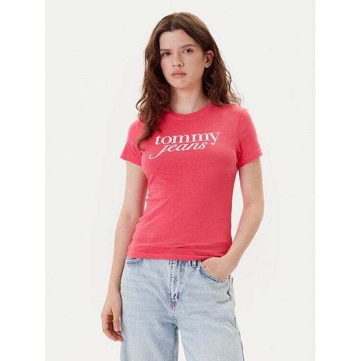 Tommy Jeans T-Shirt Essential DW0DW19447 Różowy Slim Fit ze sklepu MODIVO w kategorii Bluzki damskie - zdjęcie 183751410