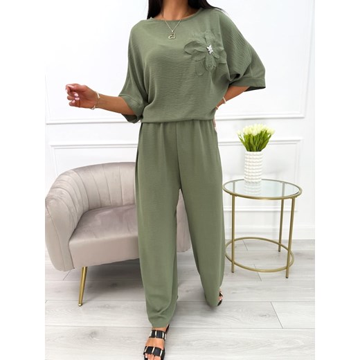 Khaki Komplet Bluzka + Spodnie ze sklepu ModnaKiecka.pl w kategorii Komplety i garnitury damskie - zdjęcie 183760771