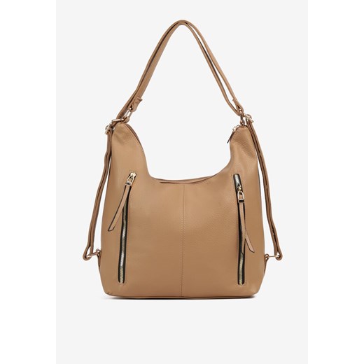 Ciemnobeżowa Torebka Typu Hobo z Regulowaną Rączką i Dodatkowymi Kieszeniami Sanirae ze sklepu born2be.pl w kategorii Torby Shopper bag - zdjęcie 183761424