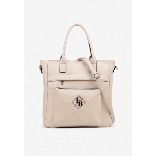 Ciemnobeżowa Torebka Shopperka z Metaliczną Aplikacją i Dodatkowym Paskiem na Ramię Idalenna ze sklepu born2be.pl w kategorii Torby Shopper bag - zdjęcie 183761471