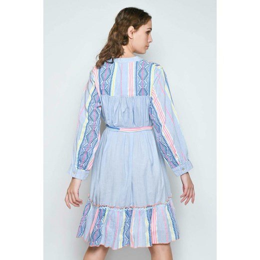 Sukienka H.H.G. z długim rękawem niebieska z bawełny mini w serek 