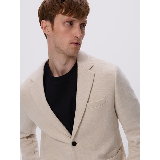 Reserved - Dzianinowa marynarka slim fit - beżowy ze sklepu Reserved w kategorii Marynarki męskie - zdjęcie 183763511