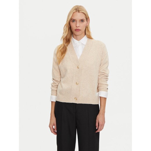 Tommy Hilfiger Kardigan UW0UW05520 Beżowy Regular Fit ze sklepu MODIVO w kategorii Swetry damskie - zdjęcie 183765004