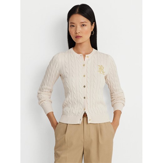Lauren Ralph Lauren Kardigan 200932225001 Écru Slim Fit ze sklepu MODIVO w kategorii Swetry damskie - zdjęcie 183765031