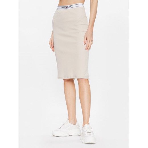 Tommy Jeans Spódnica ołówkowa Logo Waistband DW0DW15430 Beżowy Slim Fit ze sklepu MODIVO w kategorii Spódnice - zdjęcie 183765231