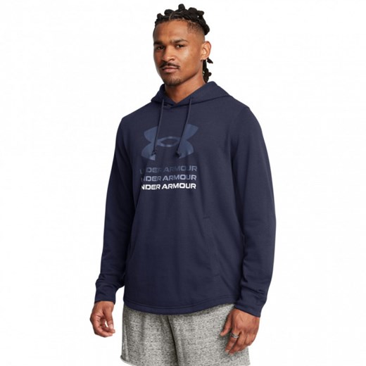 Męska bluza dresowa nierozpinana z kapturem Under Armour UA Rival Terry Graphic Hood - granatowa ze sklepu Sportstylestory.com w kategorii Bluzy męskie - zdjęcie 183768603