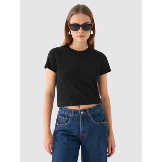 Damski t-shirt crop-top Outhorn OTHWAW24TTSHF2139 - czarny ze sklepu Sportstylestory.com w kategorii Bluzki damskie - zdjęcie 183768622