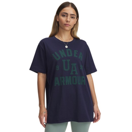 Damska koszulka z nadrukiem Under Armour UA HWT OS Collegiate SS - granatowa ze sklepu Sportstylestory.com w kategorii Bluzki damskie - zdjęcie 183768891