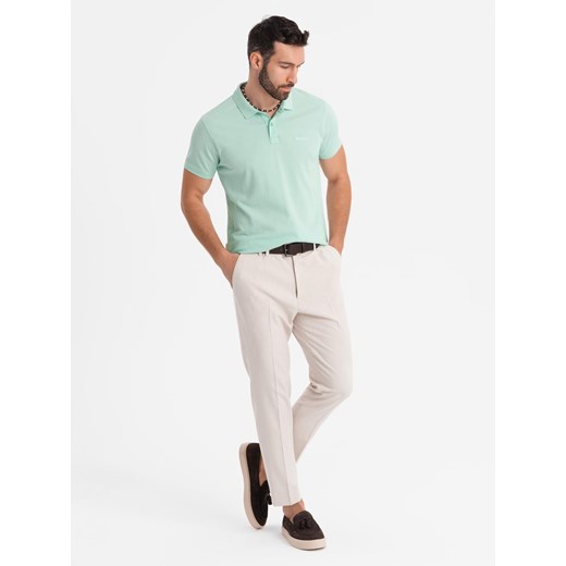 Koszulka polo z bawełnianej dzianiny pique – miętowa V1 OM-POSS-0103 ze sklepu ombre w kategorii T-shirty męskie - zdjęcie 183769211