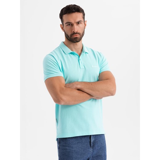 Polo koszulka z bawełnianej dzianiny pique – błękitna V2 OM-POSS-0103 ze sklepu ombre w kategorii T-shirty męskie - zdjęcie 183769214