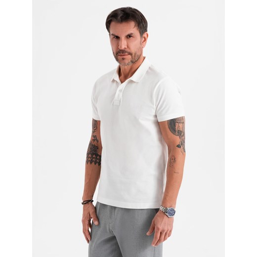 Polo koszulka z bawełnianej dzianiny pique – ecru V7 OM-POSS-0103 ze sklepu ombre w kategorii T-shirty męskie - zdjęcie 183769260